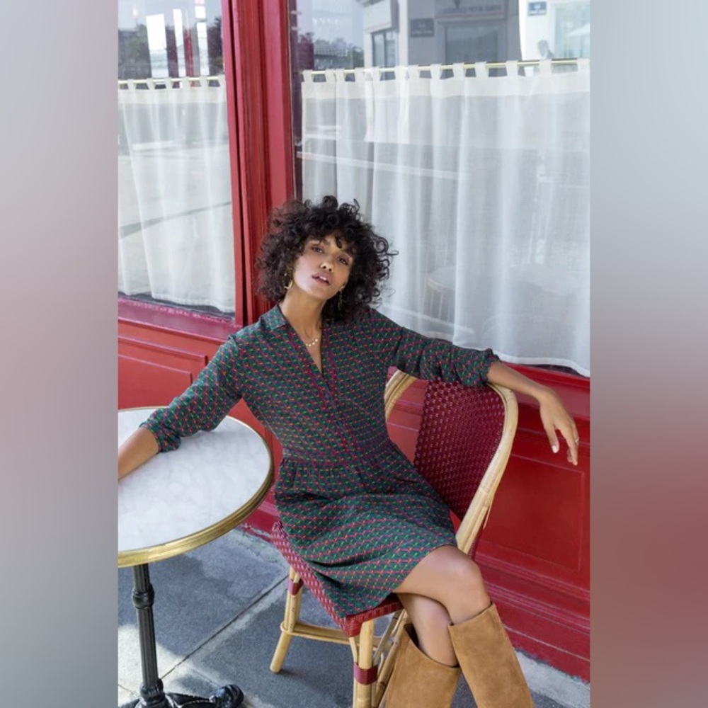 Soi Paris Patterned Long Sleeve Silk Dress